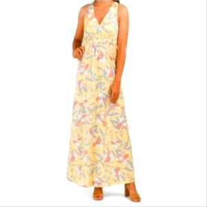 JAPNA Yellow Floral Maxi Dress Women's Sz Medium Smocked Cottagecore Boho Resort